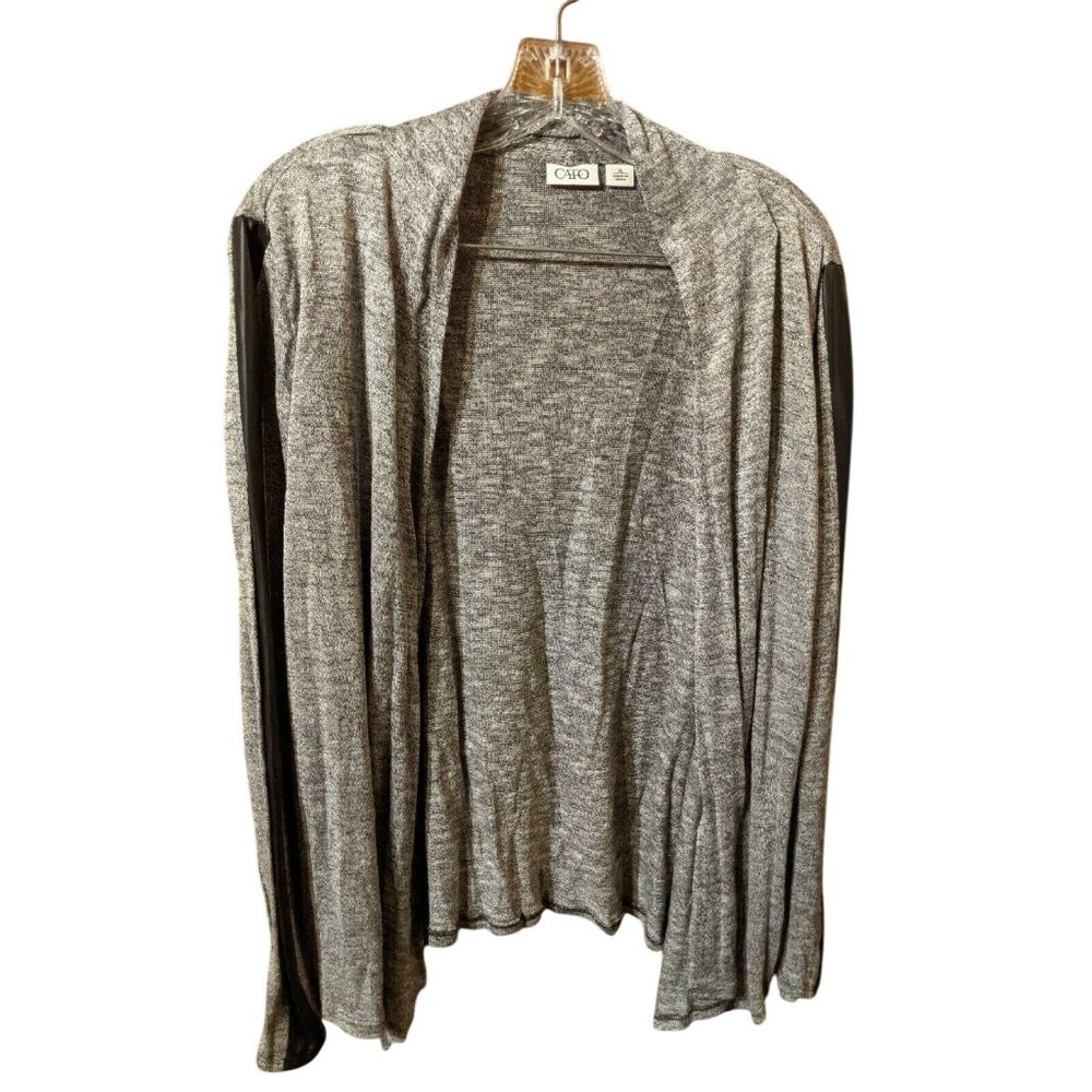 CATO Blazer Jacket Cover-up Size XL Long Sleeve Open Faux Leather Career Gray